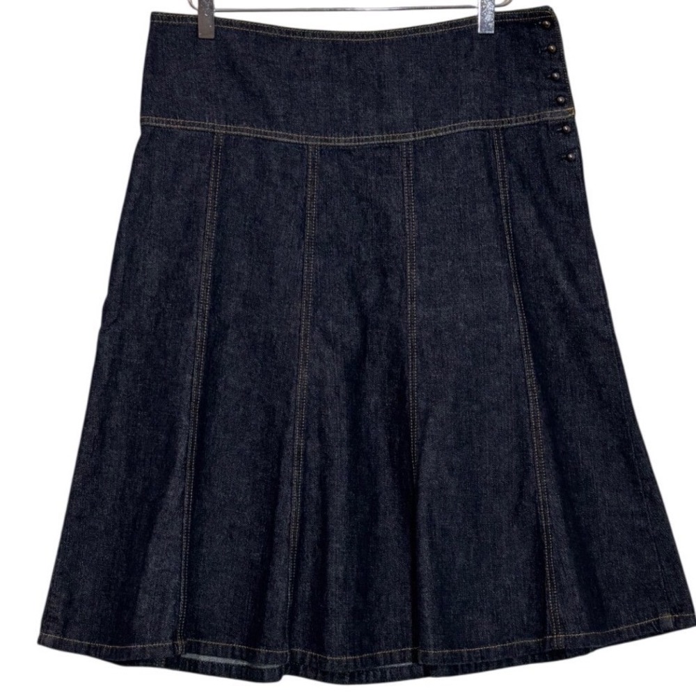 Ann Taylor Dark Wash Paneled Denim A-Line Skirt Side Button Size 10